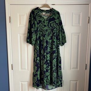 Umgee Navy and Green Patterned Midi Dress